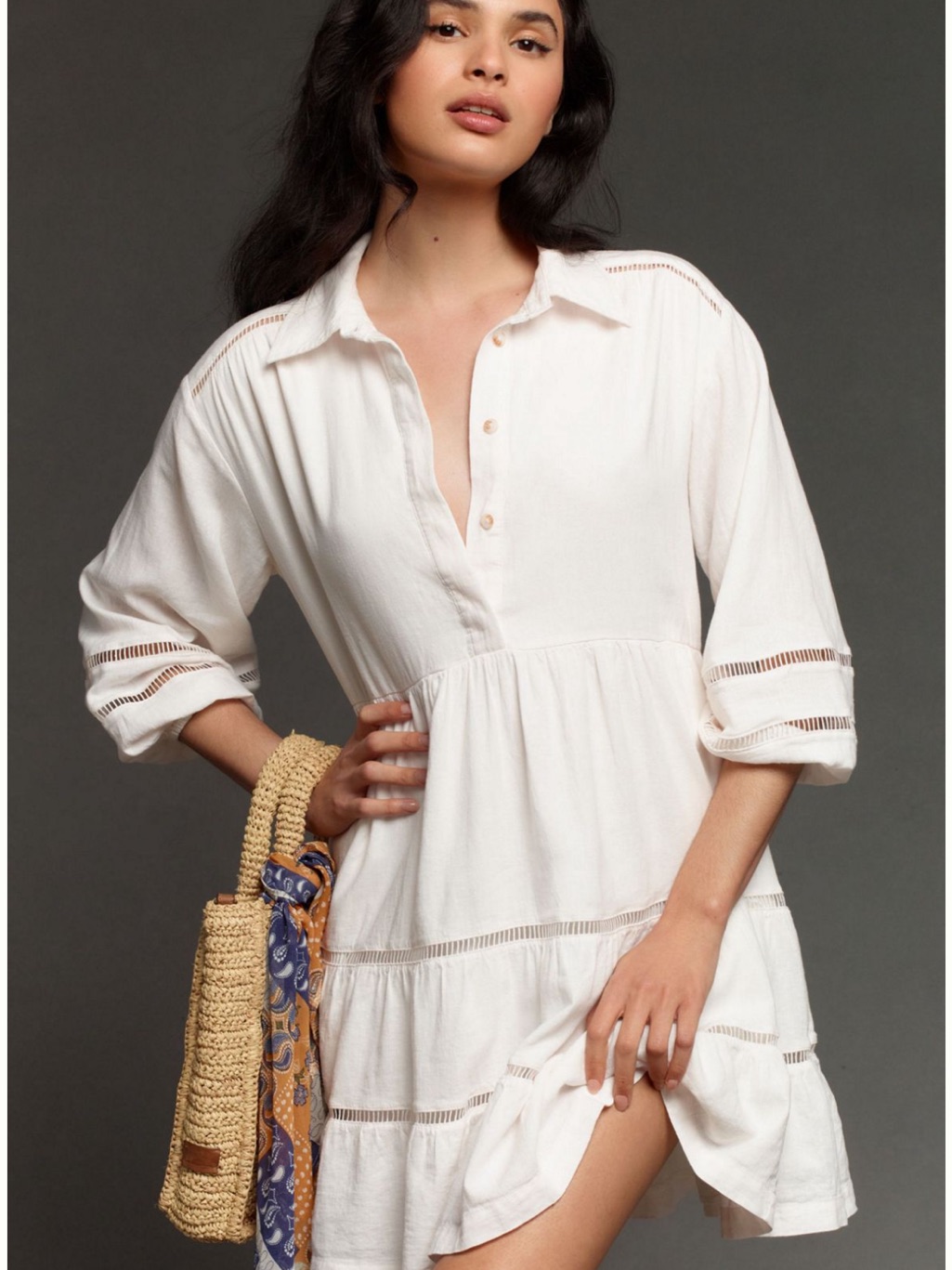 Maeve Bettina Linen Tiered Mini Shirt Dress